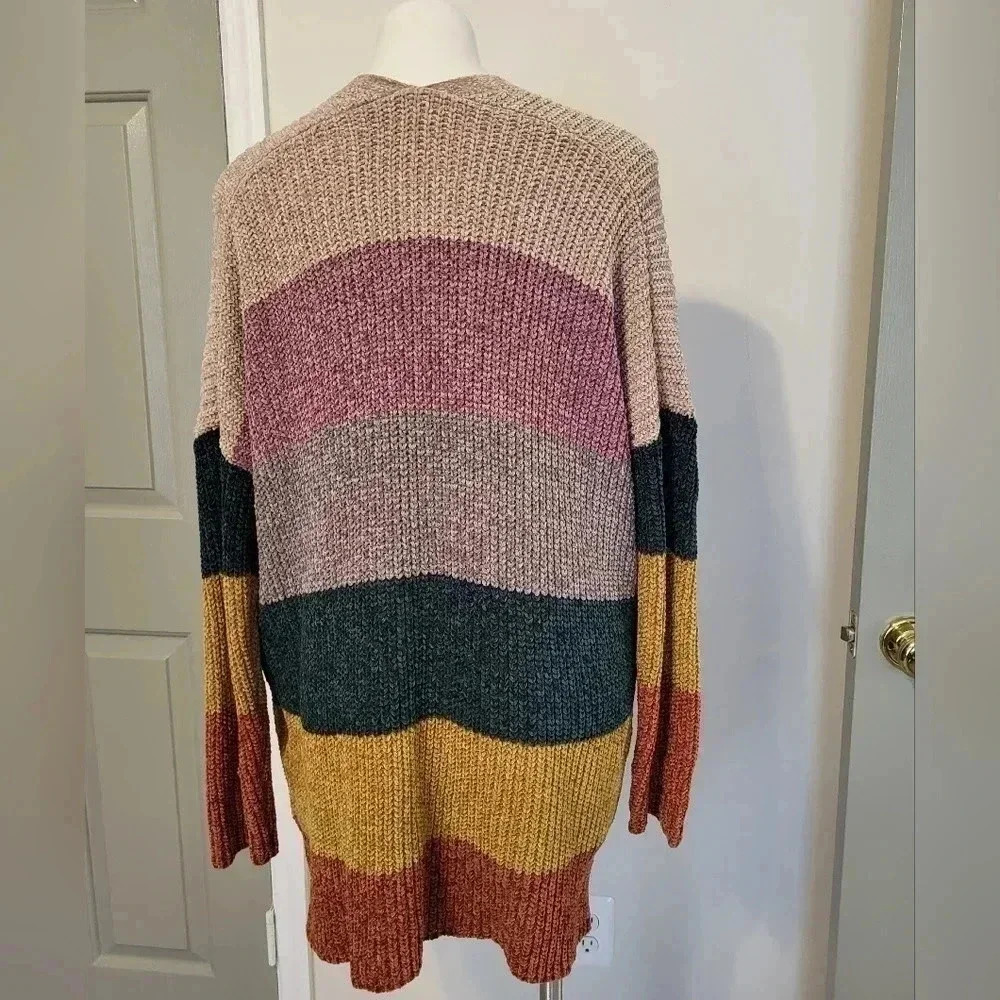 Oddy Multicolored Striped Colorblock Open Front S… - image 5